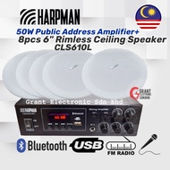 [1SET] Harpman Bluetooth 50w Power Amplifier +8pcs 6" 10W Rimless Ceiling Speaker for beauty center,