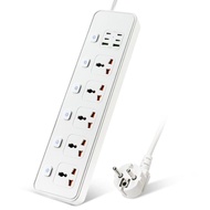 Universal Electric Power Strip Plug EU Outlet ปลั๊ก 6AC พอร์ต USB Surge Protector Charger 2M สายไฟต่