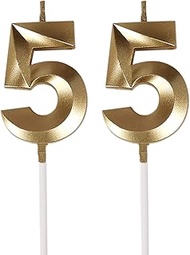 Bailym 55th Birthday Candles,Gold Number 55 Cake Topper for Birthday Decorations Party Decoration