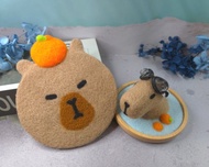 柑橘蜜花園裡游泳的水豚君杯蓋杯墊組