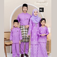 Sedondon Family Set Baju Kurung Songket Lilac Ibu dan Anak Plus Size Corak Bunga Tabur Saiz Besar Baju Raya