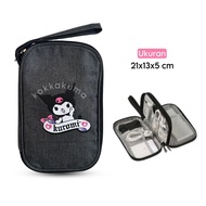 (KKM) Pouch Double Layer Gadget Bag Travel Bag 2 Zipper Large Size Gadget Organizer Mobile Phone Bag