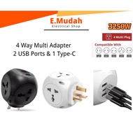 ME 4Way Adapter Universal Socket Power Socket Extension Adapter Type C Plug Socket USB Port Plack So