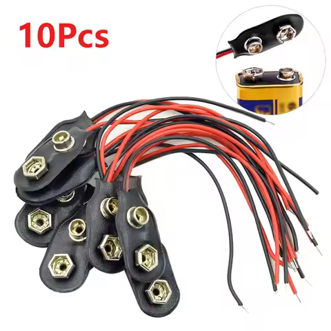 1/5/10PCS I Type 9V Clip-on Battery Connector Leather Shell Black Red Wired Battery Clip Connector B