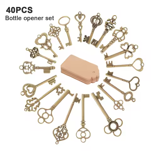 40Pcs Key Bottle Opener wedding gifts for guests Copper Color Skeleton Key Beer Bottle Opener with P