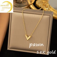 18k saudi gold pawnable legit pure gold  V letter necklace women's simple personality letter pendant collarbone chain