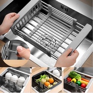 Adjustable Dish Drainer Stainless Steel Sink Drain Rack Fruit Vegetable Retractable Kitchen Organize