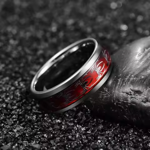 Spider Pattern Dome Edge,Comfortable Fit, Fashionable Daily ItemWedding Ring Red Personalized Couple