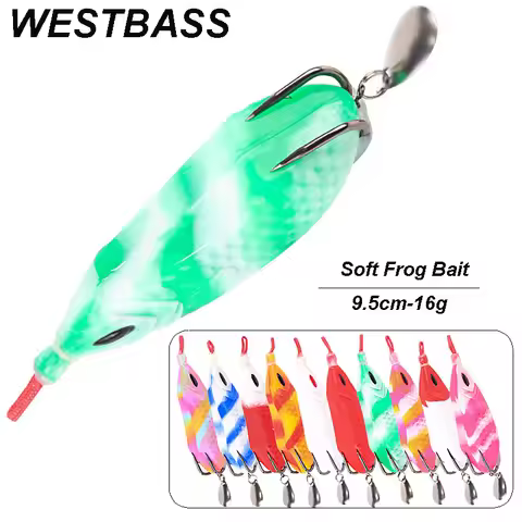WESTBASS 1PX Soft Frog Lure 9.5cm-16g Topwater Silicone Fishing Bait Rubber Ray Frog leurre With Seq