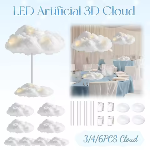 3/4/6Set Artificial 3D Cloud LED Light Decor Table Centerpiece Hanging Cloud Birthday Party Decor DI