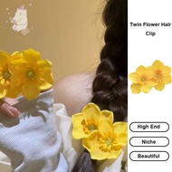 【E.five】 Twin Flower Hair Clip Sweet Cute Bangs Clip Atmospheric Sense Headdress Photography E