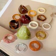 14pcs Transparent Resin Asymmetrical Shaped Ring Set, Personalized Gradient Floral Pattern Rings (No