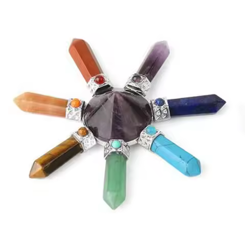 Amethyst Crystal Quartz Stone Cone Spiral Pendulum Energy Generator Healing 7 Chakra Spiritual Medit