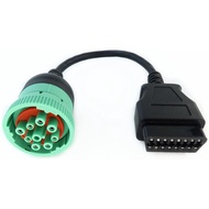 Green Type 2 J1939 Male to 16pin OBD2 Female Cable 16pin to 9pin J1939 Adapter Cable