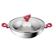 Tefal Edition Red Stainless Steel Induction Wok Pan (30cm) Dishwasher Oven Safe No PFOA Silver