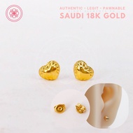 ✤﹍COD PAWNABLE 18k Earrings Saudi Real Pure Legit Gold Bordered Half Heart Stud Earrings w/ Gold Pak