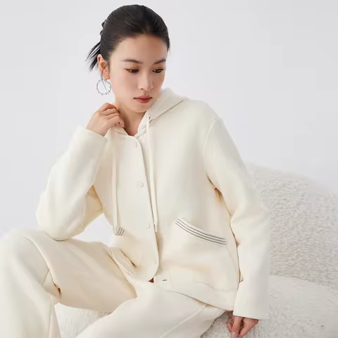 K2707W High Quality Luxury Women's Clothing 66% Long Staple Cotton 25% Australian Wool Hooded Sweats