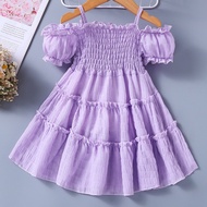 Casual Dress for Kids Girls Summer Fashion Dress High Quality Off Shoulder OOTD Korean Casual Summer