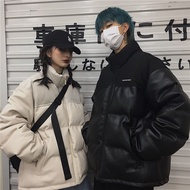 Jaket empuk kulit PU lelaki musim sejuk menebal kolar berdiri longgar pasangan jaket hangat dalam fesyen jalanan jenama