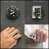 ERD Silver 925 Burning Soldier Beauty Relief Big Ring Retro Punk Rock Accessories Street Hip-Hop Cou