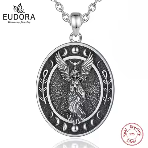 Eudora 925 Sterling Silver Lilith Goddess Sigil Necklace for Women Man Vintage Moon Phase Amulet Pen
