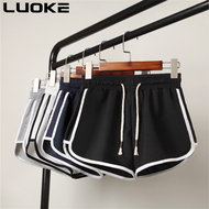 LUOKEผู้หญิงกีฬาขาสั้นเอวยางยืดกางเกงขนาดใหญ่3XL 4XLสามารถสวมใส่ได้ถึง80กิโลกรัมสบายๆกางเกงขาสั้นชาย
