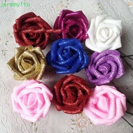 JEREMY Foam Roses 10pcs with Glitter Powder Blue Roses 6cm Artificial Flowers