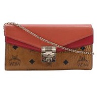 MCM Patricia 鏈條錢包，顏色， Visetos 皮革和 PVC，棕色/粉紅色翻蓋，女士，二手