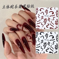 2025 New Year 3D Snake Nail Stickers Retro Red Snake Dark Cool Black Snake Sweet Desire Pink Snake 3