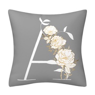 [45cm x 45cm] Gray Flowers 26 English Letter A-Z Pattern Pillow Case Short Plush Cushion Cover