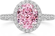S925 2.0ct Oval Cut Pink Diamond Ring Engagement Halo Diamond Wedding Band Ring Sterling Silver Fine