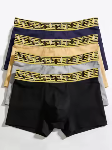 4pcs Men's Underwear Polyester Fabric Fashionable Belt Trendy Four-Season Men's Four-Corner Pants Se