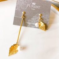 PUREST HOME 金枝玉葉の日本棉珍珠-不對稱黃銅耳環