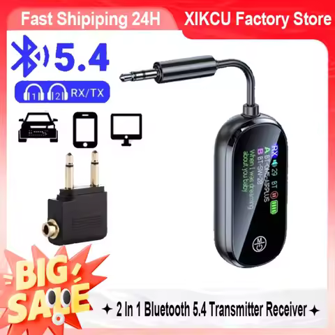 XIKCU Bluetooth 5.4 Transmitter Receiver Stereo 3.5mm AUX Airplane Audio Wireless Adapter Mic for TV