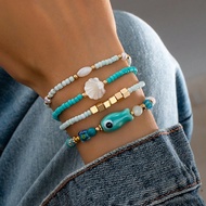 4pcs Women's Bohemian Ocean Vacation Style Fish Bracelets, Blue Turquoise Beaded Bracelet, Handmade 