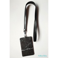 Black Marble Print Ezlink Cardholder Portrait With Black Lanyard Set