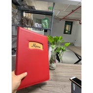 Red A4 leather menu cover for restaurants and hotels, 10 leaves (COVER SIZE: 32*23CM, INSIDE 21X30.5