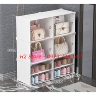 Tủ Giày Lắp Ghép Chia Ô Kết Hợp Tủ Đựng Túi Sách Đa Năng Cửa Trong Suốt Sang Chảnh - H2 Store