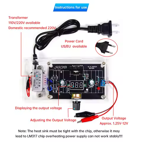 PCB Board Electronic kits DIY Kit LM317 Adjustable Regulated Voltage 110V 220V to 1.25V-12.5V Step-d