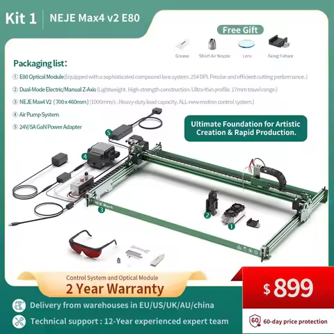 Best-selling NEJE Max 4 V2 E80 laser engraver, 1000 mm/s, wood/stone/glass, electric Z-axis, fast wo
