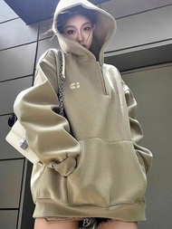 Áo khoác Hoodie nỉ nữ Phối Khoá kéo nửa chất nỉ form rộng nữ tay phồng thời trang hot - TP77