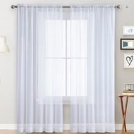 Sheer Curtains Living Room Rod Pocket Window Curtain Panels Bedroom Semi Sheer Voile Curtains White (55''Wx102''L,2 Panels)