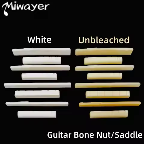 Guitar Bridge 1pairs 6/12 String Acoustic, Classical, YMH Real Bone Guitar Nut Saddle, Unbleached an