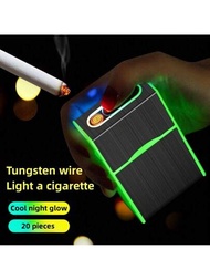 20入組可充電夜燈不透風電子打火機和香煙盒 - 可容納香煙、吸煙用具和小型配件 - 方便且時尚