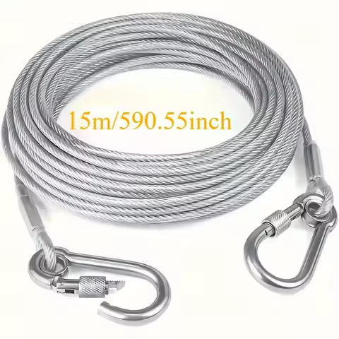 15m(590in) Stainless Steel Clothesline, Portable Windproof Indoor/Outdoor Clothes Drying Camping Sup