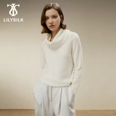 LILYSILK Women's 100% Cashmere Cowl Neck Sweater Ladies Elegant Pullover with Ribbed Sleeve for Work