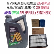 KIA SPORTAGE QL 2.0 (P) 15y HYUNDAI TUCSON TL 16y> OIL FILTER+ AIR FILTER+AISIN 0W20 API-SP FULLY SY