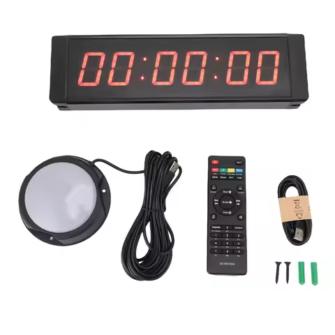 1.5in 6 Digit LED Race Timer Red Display Running Event Gym Timer Countdown Count Up 12/24 Hour with 