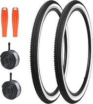 MEGHNA Bicycle Tyre Set Bicycle Coat Tyres 2 Pack 24/26 x 1.5 Inch Sheath + 2 Pack AV35 mm Tubes + 2