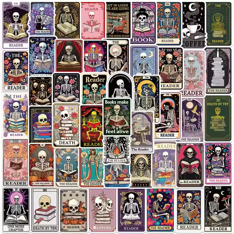 50Pcs The Reader Skull Tarot Card Stickers Exquisite Handbooks Material Phone Case Laptop Luggage Wa